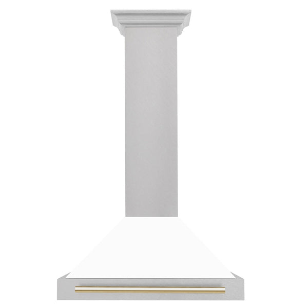ZLINE Autograph Edition 30 in. Convertible Satin Stainless Steel Wall Mount Range Hood with Polished Gold Handle (KB4SNZ-30-G)