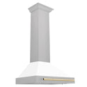 ZLINE Autograph Edition 30 in. Convertible Satin Stainless Steel Wall Mount Range Hood with Polished Gold Handle (KB4SNZ-30-G)