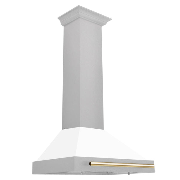 ZLINE Autograph Edition 30 in. Convertible Satin Stainless Steel Wall Mount Range Hood with Polished Gold Handle (KB4SNZ-30-G)