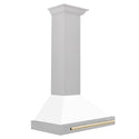 ZLINE Autograph Edition 30 in. Convertible Satin Stainless Steel Wall Mount Range Hood with Polished Gold Handle (KB4SNZ-30-G)