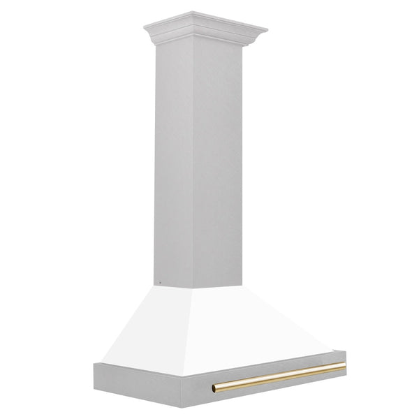 ZLINE Autograph Edition 30 in. Convertible Satin Stainless Steel Wall Mount Range Hood with Polished Gold Handle (KB4SNZ-30-G)