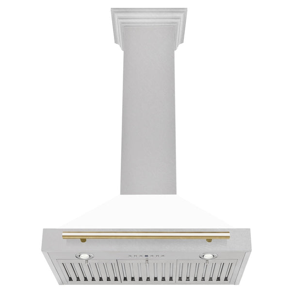 ZLINE Autograph Edition 30 in. Convertible Satin Stainless Steel Wall Mount Range Hood with Polished Gold Handle (KB4SNZ-30-G)