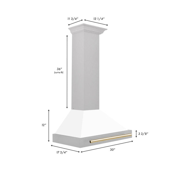 ZLINE Autograph Edition 30 in. Convertible Satin Stainless Steel Wall Mount Range Hood with Polished Gold Handle (KB4SNZ-30-G)