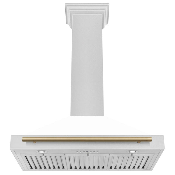 ZLINE Autograph Edition 36 in. Convertible Satin Stainless Steel Wall Mount Range Hood with Champagne Bronze Handle (KB4SNZ-36-CB)