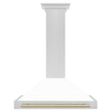 ZLINE 36 in. Autograph Edition Convertible Fingerprint Resistant Satin Stainless Steel Range Hood with White Matte Shell and Polished Gold Handle (KB4SNZ-WM36-G)