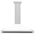 ZLINE 48 in. Autograph Edition Convertible Fingerprint Resistant Satin Stainless Steel Range Hood with White Matte Shell and Matte Black Handle (KB4SNZ-WM48-MB)