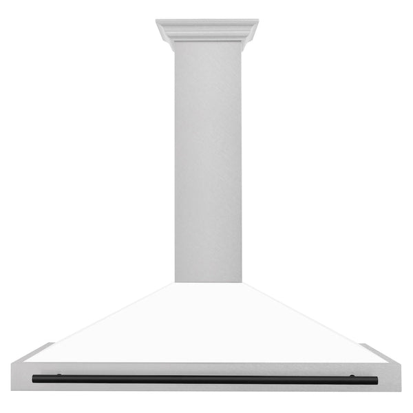 ZLINE 48 in. Autograph Edition Convertible Fingerprint Resistant Satin Stainless Steel Range Hood with White Matte Shell and Matte Black Handle (KB4SNZ-WM48-MB)
