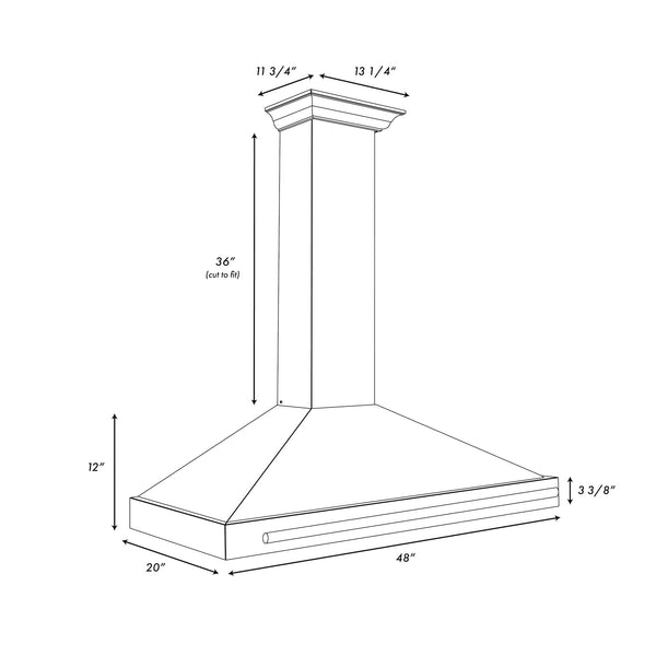 ZLINE Autograph Edition 48 in. Convertible Satin Stainless Steel Wall Mount Range Hood with Black Matte Shell and Champagne Bronze Handle (KB4SNZ-BLM48-CB)