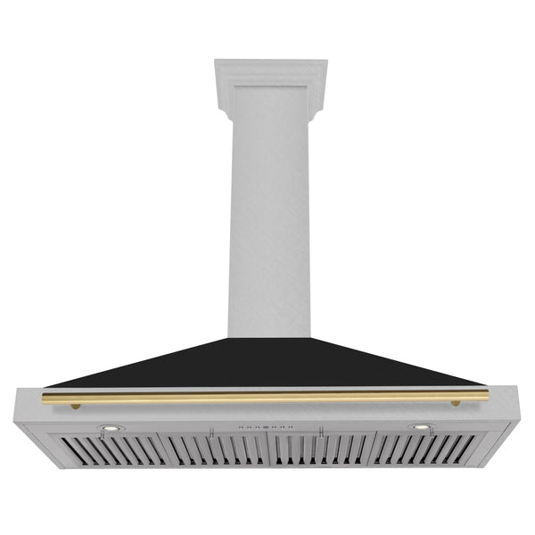 ZLINE Autograph Edition 48 in. Convertible Satin Stainless Steel Wall Mount Range Hood with Black Matte Shell and Champagne Bronze Handle (KB4SNZ-BLM48-CB)