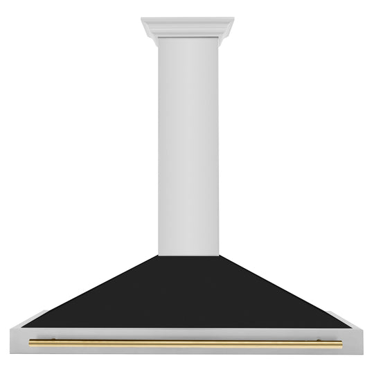 ZLINE 48 in. Autograph Edition Convertible Stainless Steel Range Hood with Black Matte Shell and Polished Gold Handle (KB4STZ-BLM48-G)