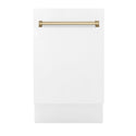 ZLINE Autograph Edition 18” Tallac Series 3rd Rack Top Control Built-In Dishwasher in White Matte with Champagne Bronze Handle, 51dBa (DWVZ-WM-18-CB)