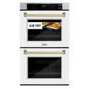 ZLINE 30 in. Autograph Edition Professional True Convection Double Wall Oven with Air Fry and Self Clean in Stainless Steel with White Matte Doors and Champagne Bronze Handles (WADZ-WM-30-CB)