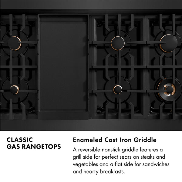 ZLINE 48 in. Classic Gas Rangetop with 8 Brass Burners and Porcelain Cooktop in Black Stainless Steel (RTB-BR-48)