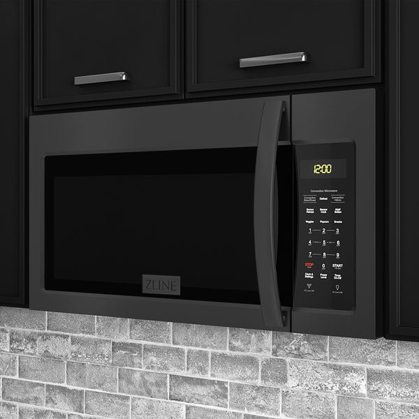 ZLINE Black Stainless Steel Over the Range Convection Microwave Oven with Modern Handle (MWO-OTR-30-BS)