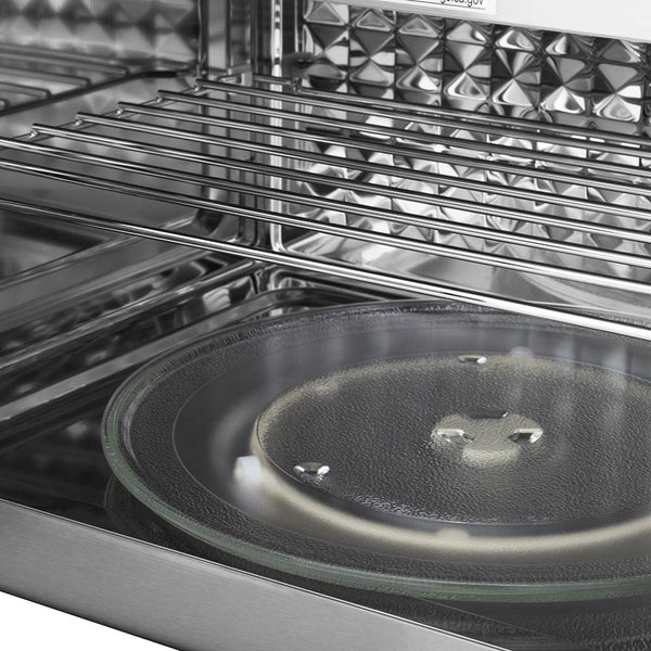 ZLINE 30 in. Black Stainless Steel Over the Range Convection Microwave Oven with Traditional Handle (MWO-OTR-H-BS)includes a Durable glass turntable provides an even heat distribution with every use