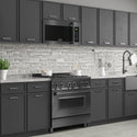 ZLINE 30 in. Black Stainless Steel Over the Range Convection Microwave Oven with Traditional Handle (MWO-OTR-H-BS) lifestyle image from side in a luxury kitchen.