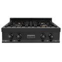 ZLINE 30 in. Porcelain Rangetop in Black Stainless with Brass Burners (RTB-BR-30) front, oven closed.