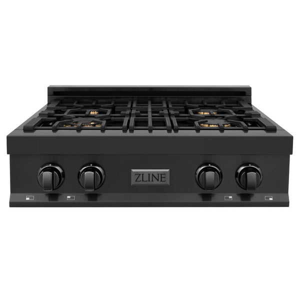 ZLINE 30 in. Porcelain Rangetop in Black Stainless with Brass Burners (RTB-BR-30) front, oven closed.