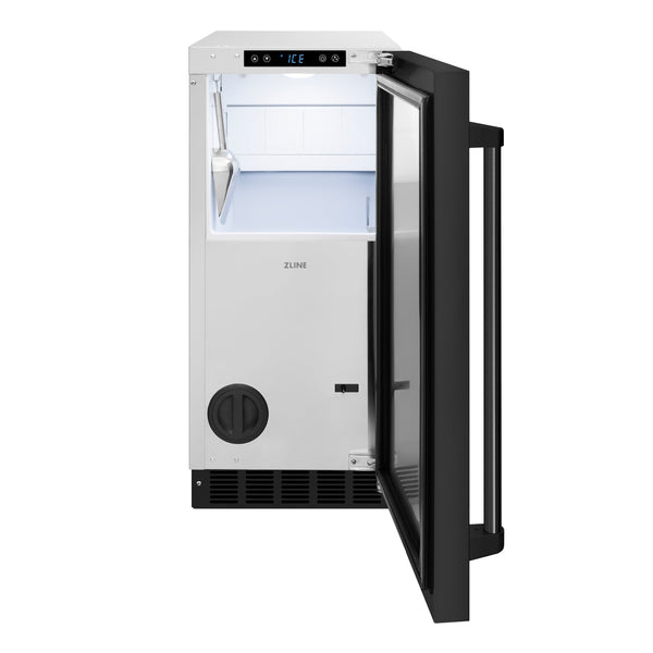 ZLINE 15 in. Touchstone Gourmet Ice Maker with Drain Pump and Black Stainless Steel Door (IGMD-BS-15)