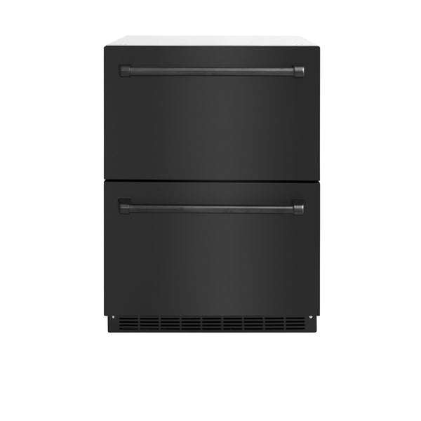 ZLINE 24 in. Touchstone 168 Can Outdoor-Rated Dual Refrigerator Drawer with Black Stainless Steel Doors (RDSO-BS-24)