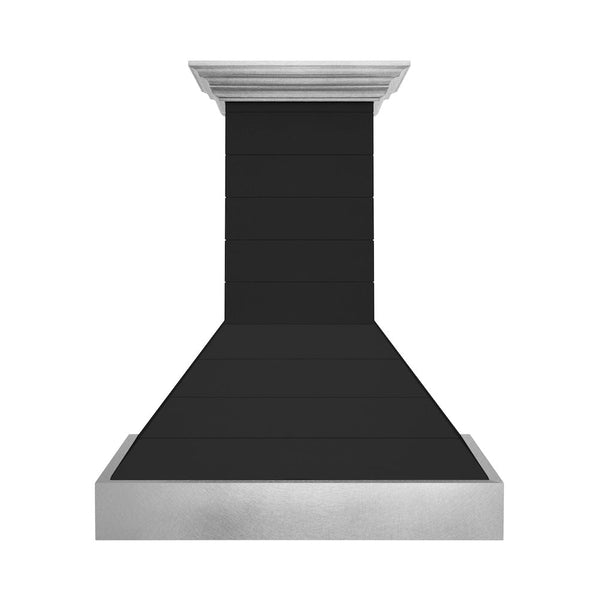 ZLINE 30 in. Wooden Wall Mount Range Hood in Rustic Shiplap Black Finish with Stainless Steel Accents (365CC-30)