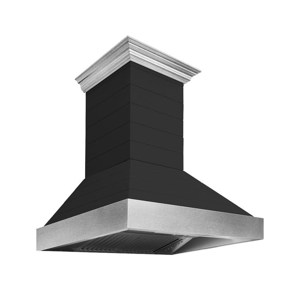 ZLINE 30 in. Wooden Wall Mount Range Hood in Rustic Shiplap Black Finish with Stainless Steel Accents (365CC-30)