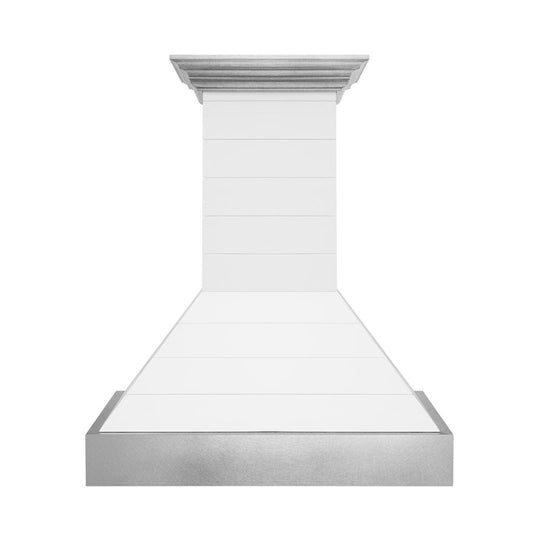 ZLINE 30 in. Wooden Wall Mount Range Hood in Rustic Shiplap Bright White Finish with Stainless Steel Accents (365WW-30)