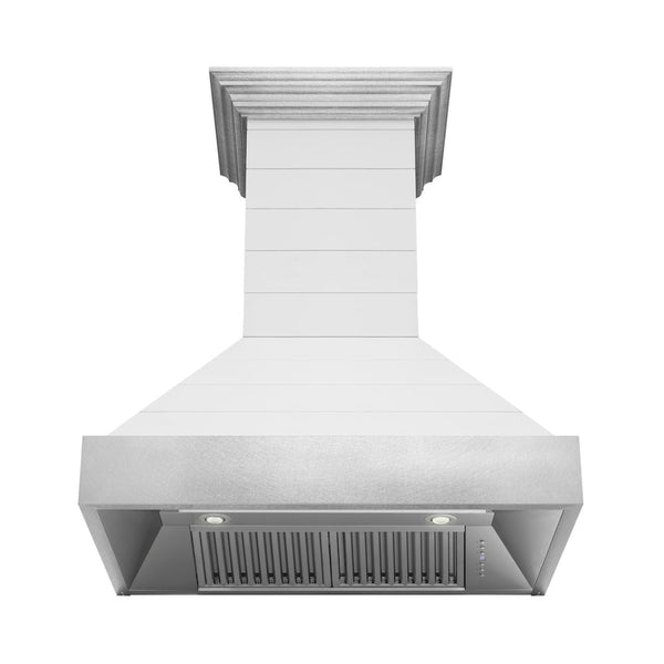 ZLINE 36 in. Wooden Wall Mount Range Hood in Rustic Shiplap Bright White Finish with Stainless Steel Accents (365WW-36)