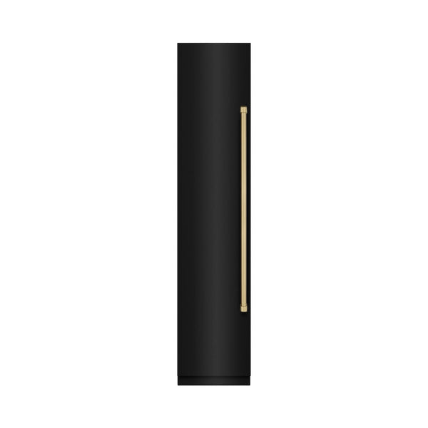 ZLINE Autograph Edition 18 in. 8.6 cu. ft. Left Hinge Column Freezer in Black Stainless Steel with Graphite Gray Interior and Champagne Bronze Accents (RCFVLZ-BS-18-CB) front, closed.