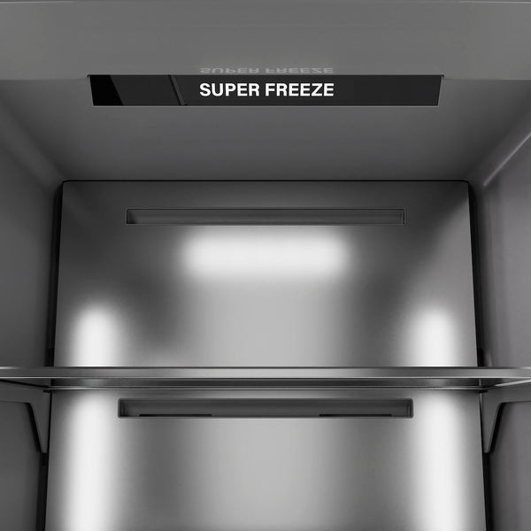 ZLINE 18 in. 8.6 cu. ft. Right Hinge Column Freezer in Black Stainless Steel with Graphite Gray Interior (RCFVR-BS-18) close-up detail, super freeze.