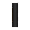 ZLINE Autograph Edition 24 in. 12.5 cu. ft. Column Refrigerator in Black Stainless Steel with Graphite Gray Interior and Champagne Bronze Accents (RCRVZ-BS-24-CB) front, closed.