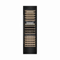 ZLINE 24 in. 12.4 cu. ft. Triple Zone 100 Bottle Column Wine Cooler in Black Stainless Steel (RCWV-BS-24) front, closed, with wine on racks.