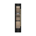 ZLINE Autograph Edition 18 in. 9.0 cu. ft. Triple Zone 68 Bottle Left Hinge Column Wine Cooler in Black Stainless Steel with Polished Gold Accents (RCWVLZ-BS-18-G) front, closed.