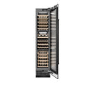 ZLINE 18 in. 9.0 cu. ft. Triple Zone 68 Bottle Right Hinge Column Wine Cooler in Black Stainless Steel (RCWVR-BS-18) front, open, with wine on racks.