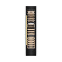 ZLINE Autograph Edition 18 in. 9.0 cu. ft. Triple Zone 68 Bottle Right Hinge Column Wine Cooler in Black Stainless Steel with Polished Gold Accents (RCWVRZ-BS-18-G) front, closed.
