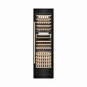 ZLINE Autograph Edition 24 in. 12.4 cu. ft. Triple Zone 100 Bottle Column Wine Cooler in Black Stainless Steel and Polished Gold Accents (RCWVZ-BS-24-G) front, closed.