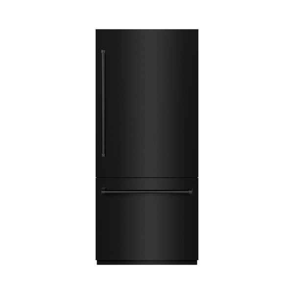 ZLINE 36 in. 19.8 cu. ft. Built-In Bottom Freezer Refrigerator with Water Dispenser and Ice Maker in Black Stainless Steel with Graphite Gray Interior (GRBIT-BS-36)