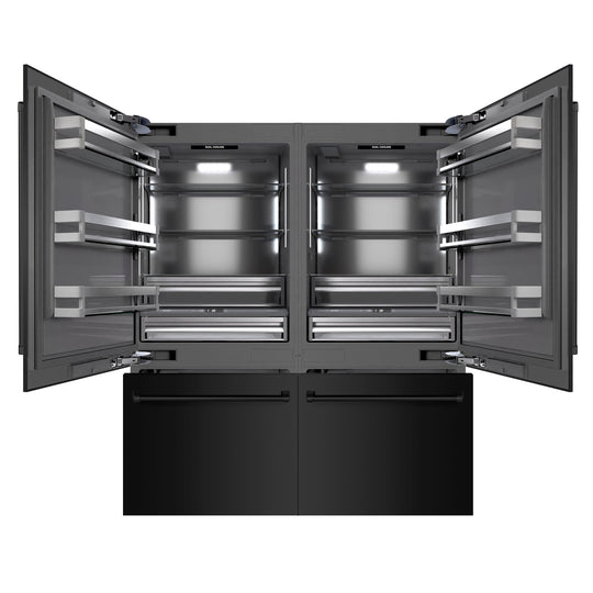ZLINE 72 in. 39.6 cu. ft. French Door Built-In Bottom Freezer Refrigerator with Water Dispensers and Ice Makers in Black Stainless Steel with Graphite Gray Interior (GRBIT-BS-72)