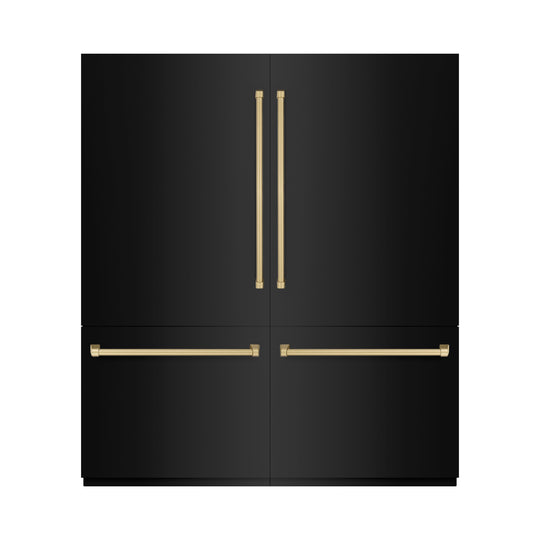 ZLINE Autograph Edition 72 in. 39.6 cu. ft. French Door Built-In Bottom Freezer Refrigerator with Water Dispensers and Ice Makers in Black Stainless Steel with Graphite Gray Interior and Champagne Bronze Accents (GRBITZ-BS-72-CB)