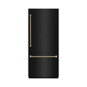 ZLINE Autograph Edition 36 in. 19.8 cu. ft. Built-In Bottom Freezer Refrigerator with Water Dispenser and Ice Maker in Black Stainless Steel with Graphite Gray Interior and Champagne Bronze Helix Handles (GRBITZ-BS36-KCB)