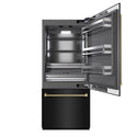 ZLINE Autograph Edition 36 in. 19.8 cu. ft. Built-In Bottom Freezer Refrigerator with Water Dispenser and Ice Maker in Black Stainless Steel with Graphite Gray Interior and Champagne Bronze Helix Handles (GRBITZ-BS36-KCB)
