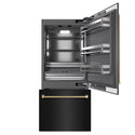ZLINE Autograph Edition 36 in. 19.8 cu. ft. Built-In Bottom Freezer Refrigerator with Water Dispenser and Ice Maker in Black Stainless Steel with Graphite Gray Interior and Champagne Bronze Helix Handles (GRBITZ-BS36-KCB)