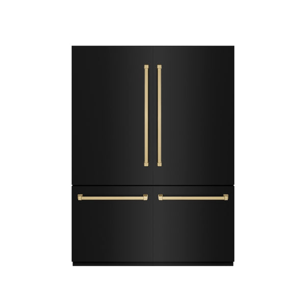 ZLINE Autograph Edition 60 in. 32.2 cu. ft. French Door Built-In Bottom Freezer Refrigerator with Water Dispenser and Ice Maker in Black Stainless Steel with Graphite Gray Interior and Champagne Bronze Accents (GRBIVZ-BS-60-CB)
