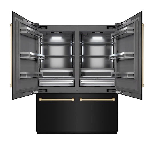 ZLINE Autograph Edition 60 in. 32.2 cu. ft. French Door Built-In Bottom Freezer Refrigerator with Water Dispenser and Ice Maker in Black Stainless Steel with Graphite Gray Interior and Champagne Bronze Accents (GRBIVZ-BS-60-CB)