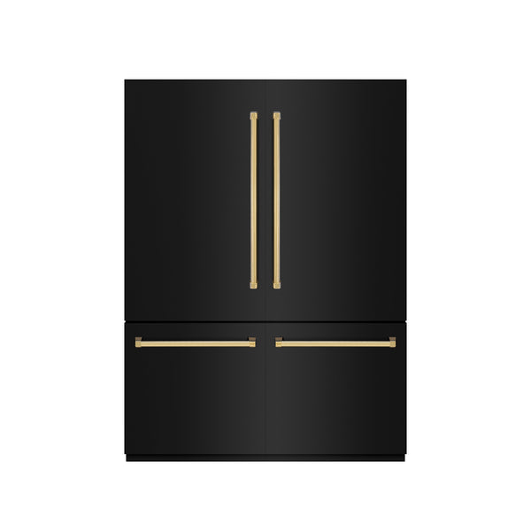 ZLINE Autograph Edition 60 in. 32.2 cu. ft. French Door Built-In Bottom Freezer Refrigerator with Water Dispenser and Ice Maker in Black Stainless Steel with Graphite Gray Interior and Polished Gold Accents (GRBIVZ-BS-60-G)