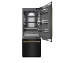 ZLINE Autograph Edition 30 in. 16.1 cu. ft. Built-In Bottom Freezer Refrigerator with Water Dispenser and Ice Maker in Black Stainless Steel with Graphite Gray Interior and Champagne Bronze Helix Handles (GRBIVZ-BS30KCB)