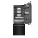 ZLINE Autograph Edition 30 in. 16.1 cu. ft. Built-In Bottom Freezer Refrigerator with Water Dispenser and Ice Maker in Black Stainless Steel with Graphite Gray Interior and Champagne Bronze Helix Handles (GRBIVZ-BS30KCB)