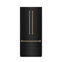 ZLINE Autograph Edition 36 in. 19.6 cu. ft. French Door Built-In Bottom Freezer Refrigerator with Water Dispenser and Ice Maker in Black Stainless Steel with Graphite Gray Interior and Champagne Bronze Helix Handles (GRBIVZ-BS36KCB)
