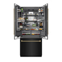 ZLINE Autograph Edition 36 in. 19.6 cu. ft. French Door Built-In Bottom Freezer Refrigerator with Water Dispenser and Ice Maker in Black Stainless Steel with Graphite Gray Interior and Champagne Bronze Helix Handles (GRBIVZ-BS36KCB)
