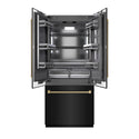 ZLINE Autograph Edition 36 in. 19.6 cu. ft. French Door Built-In Bottom Freezer Refrigerator with Water Dispenser and Ice Maker in Black Stainless Steel with Graphite Gray Interior and Champagne Bronze Helix Handles (GRBIVZ-BS36KCB)